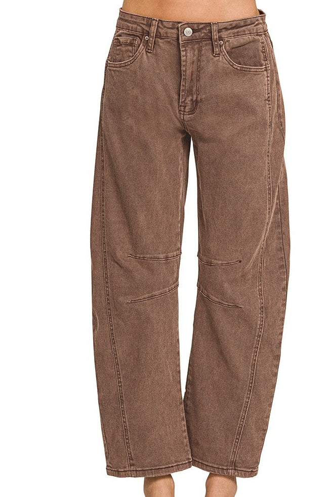 Barrel Leg Jeans + Brown