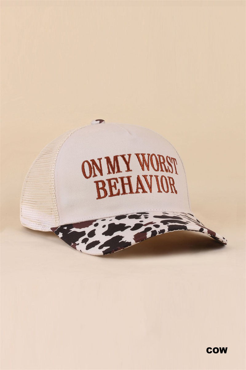 On My Worst Behavior Ball Cap + Cow Print