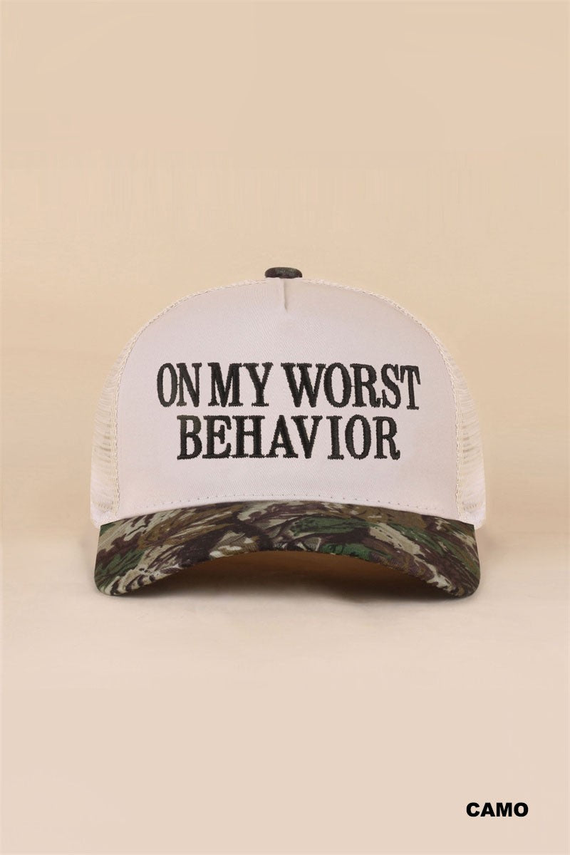 On My Worst Behavior Ball Cap + Camo