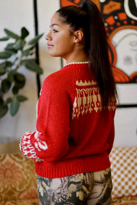 Swan Knit Cardigan + Red