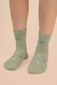 Floral Printed Textures Crew Socks: BLUSH