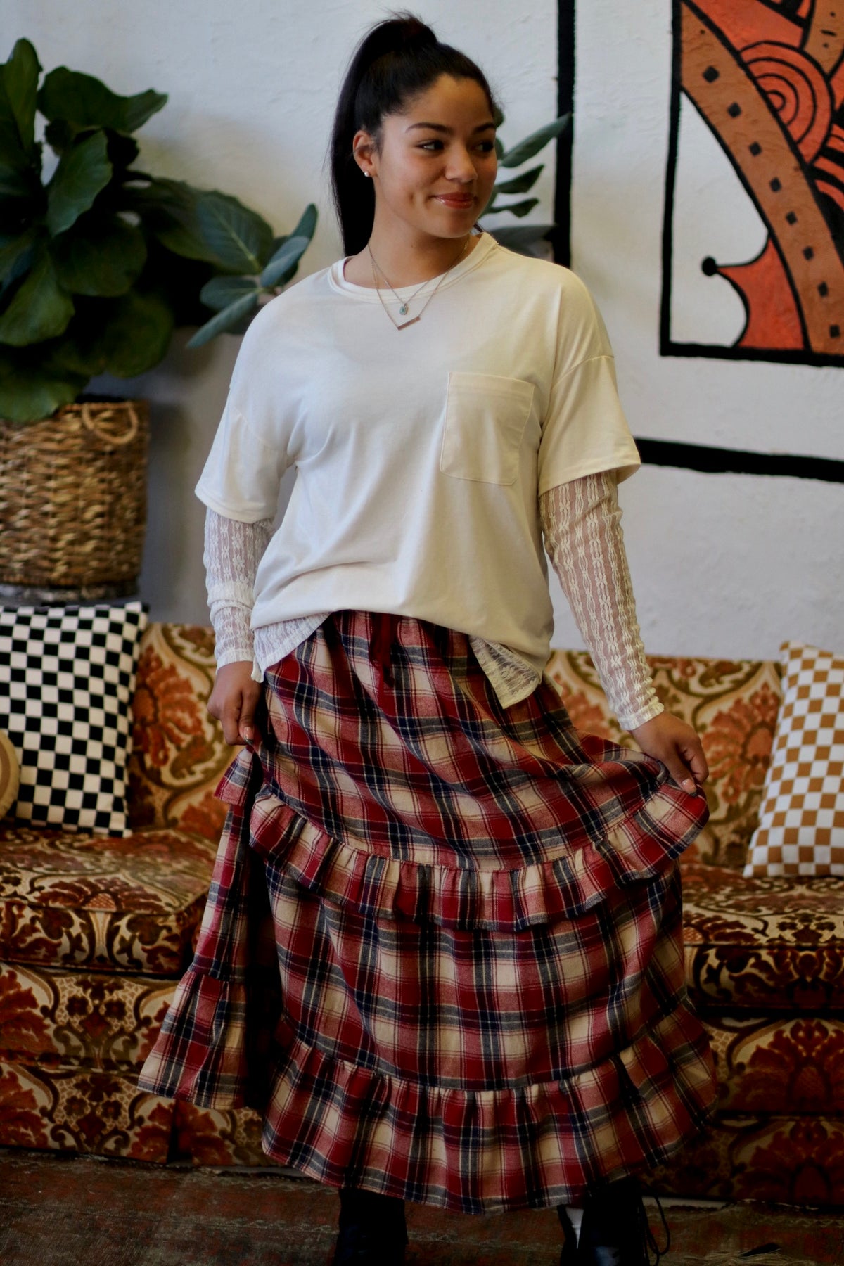 Cream Long Sleeve Top W/ Lace