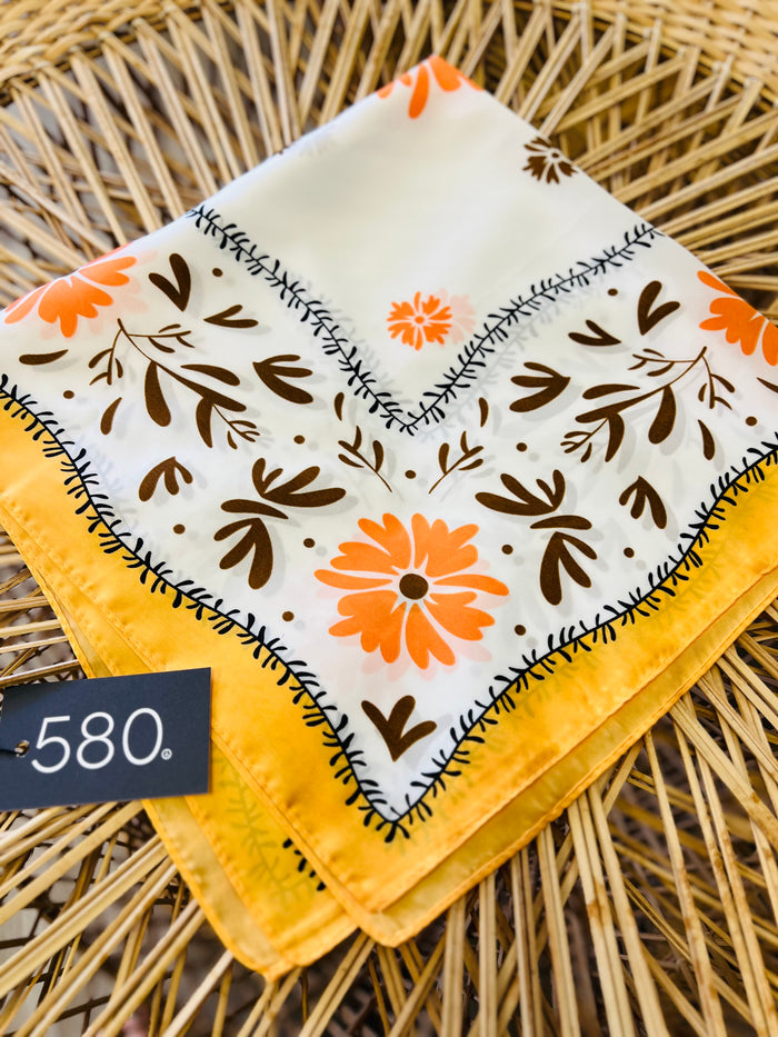 Yellow Floral Silk-Finish Bandana Scarf