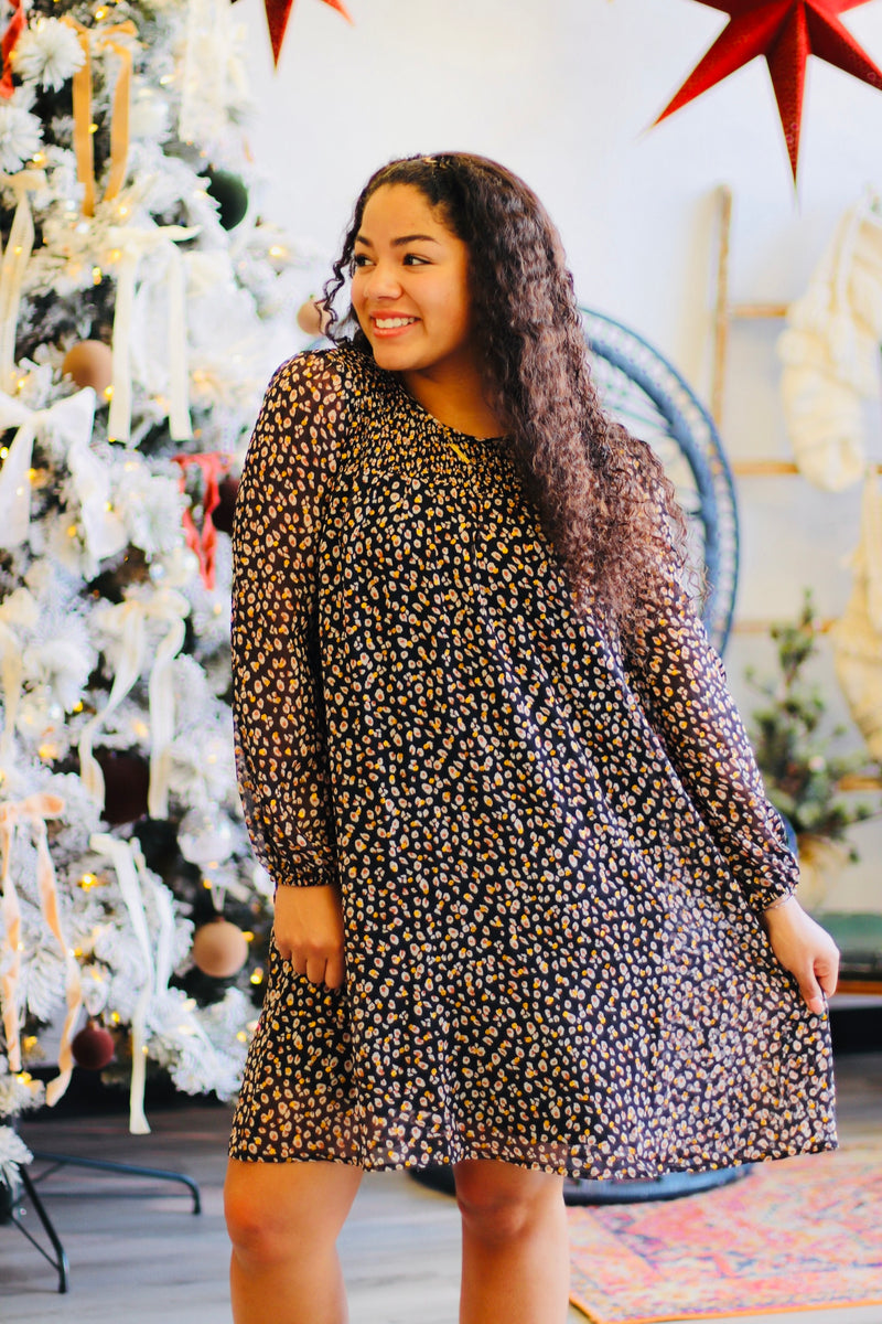 Leopard Long Sleeve Mini Dress