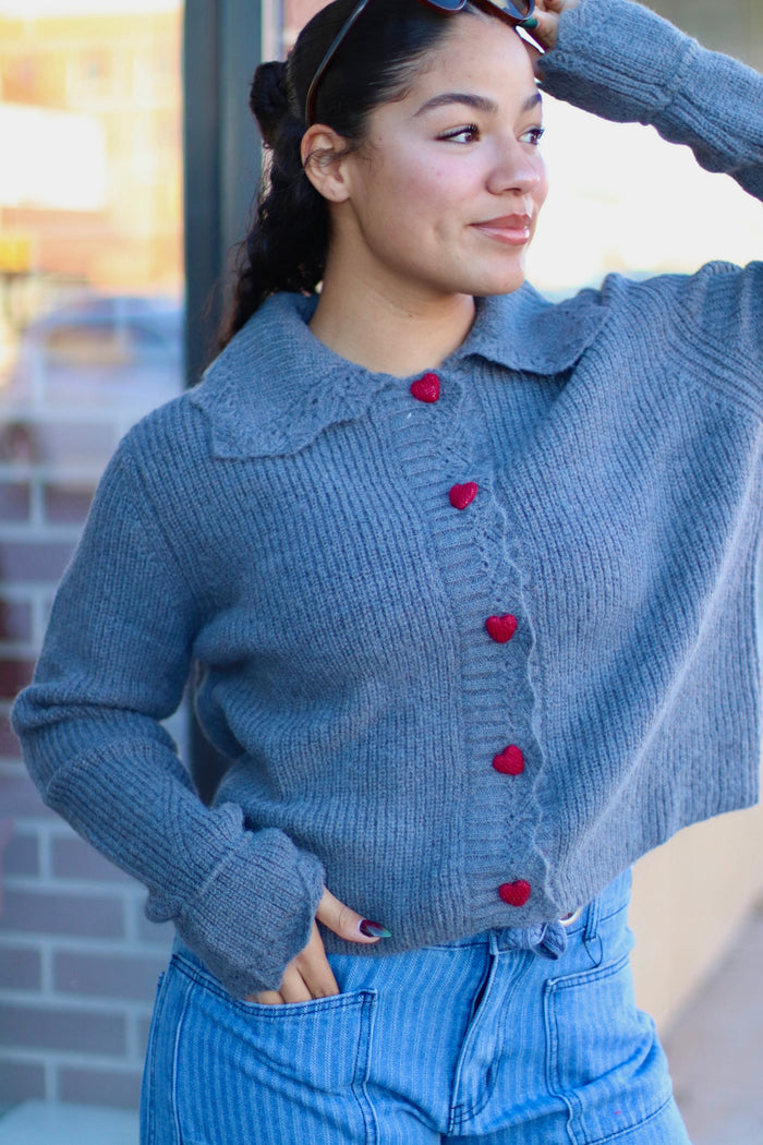 Heart Button Down Knit Sweater Cardigan