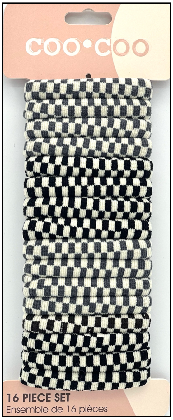 16 PC Checkered Elastics Black