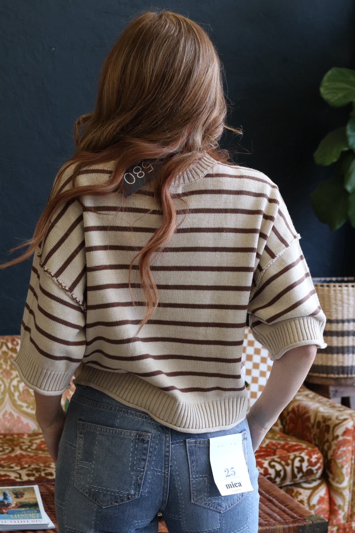 Oat Short Sleeve Striped Knit Top
