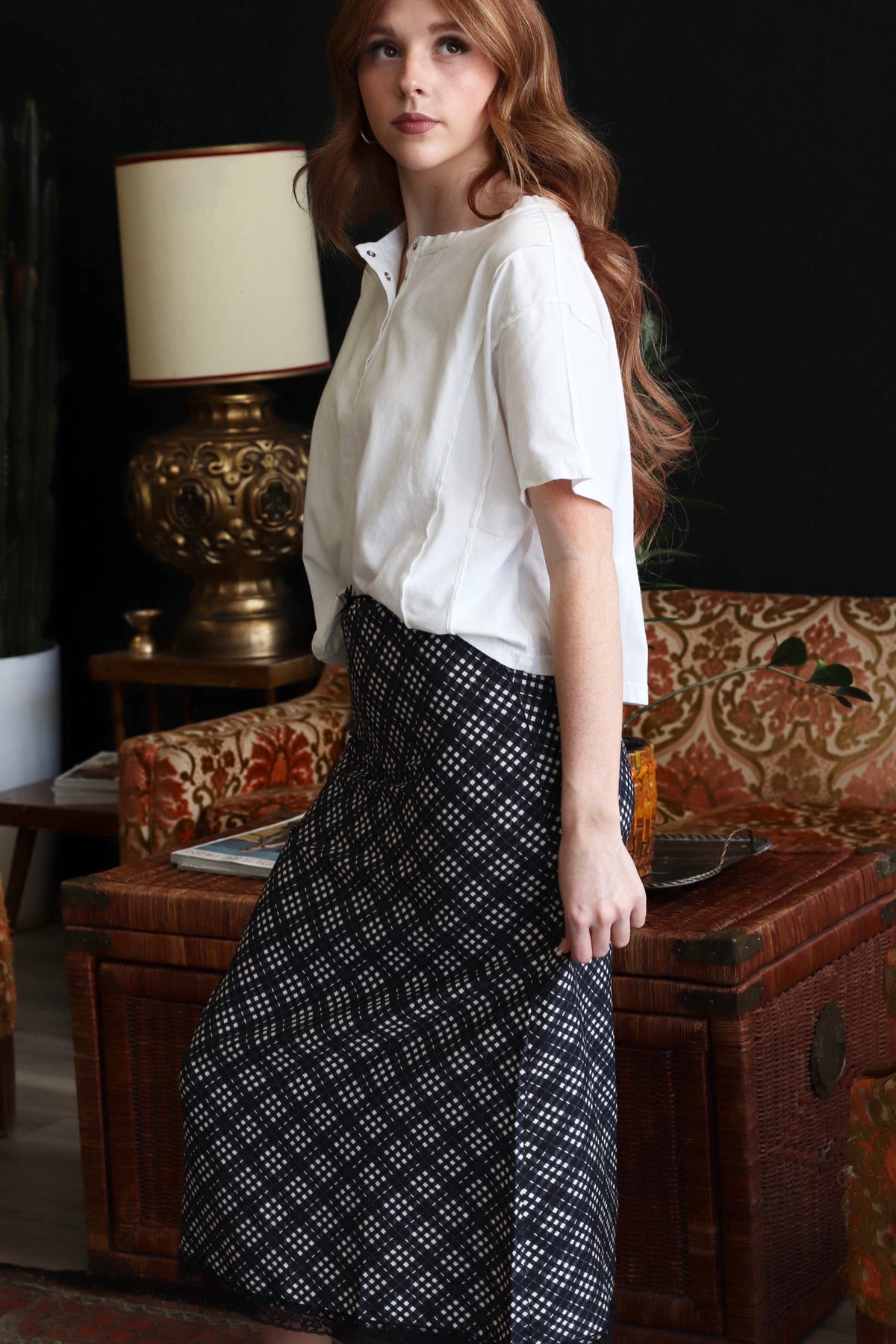 Randi Navy Mix Plaid Midi Skirt