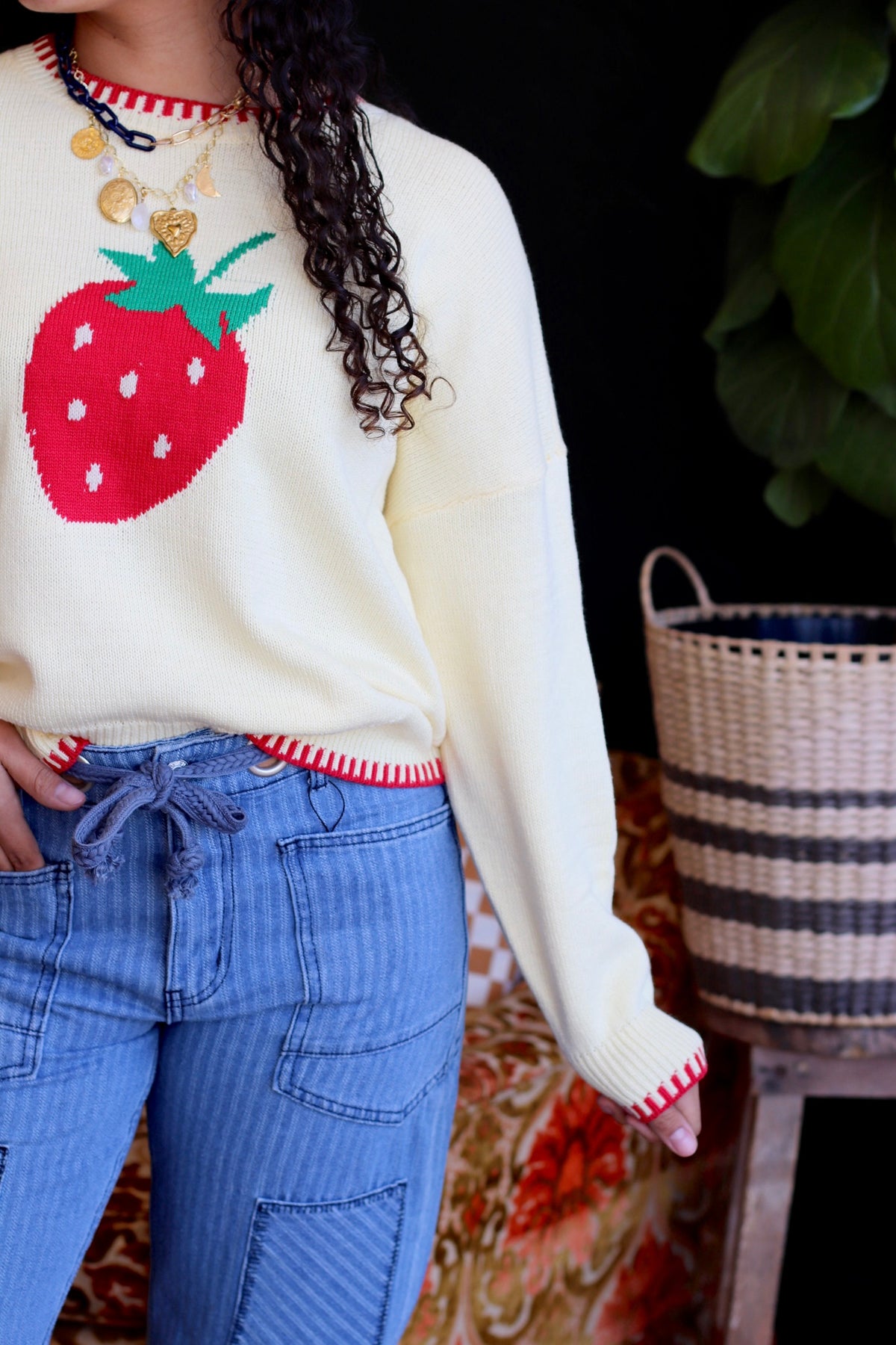 Soft Yellow Strawberry Knit Sweater