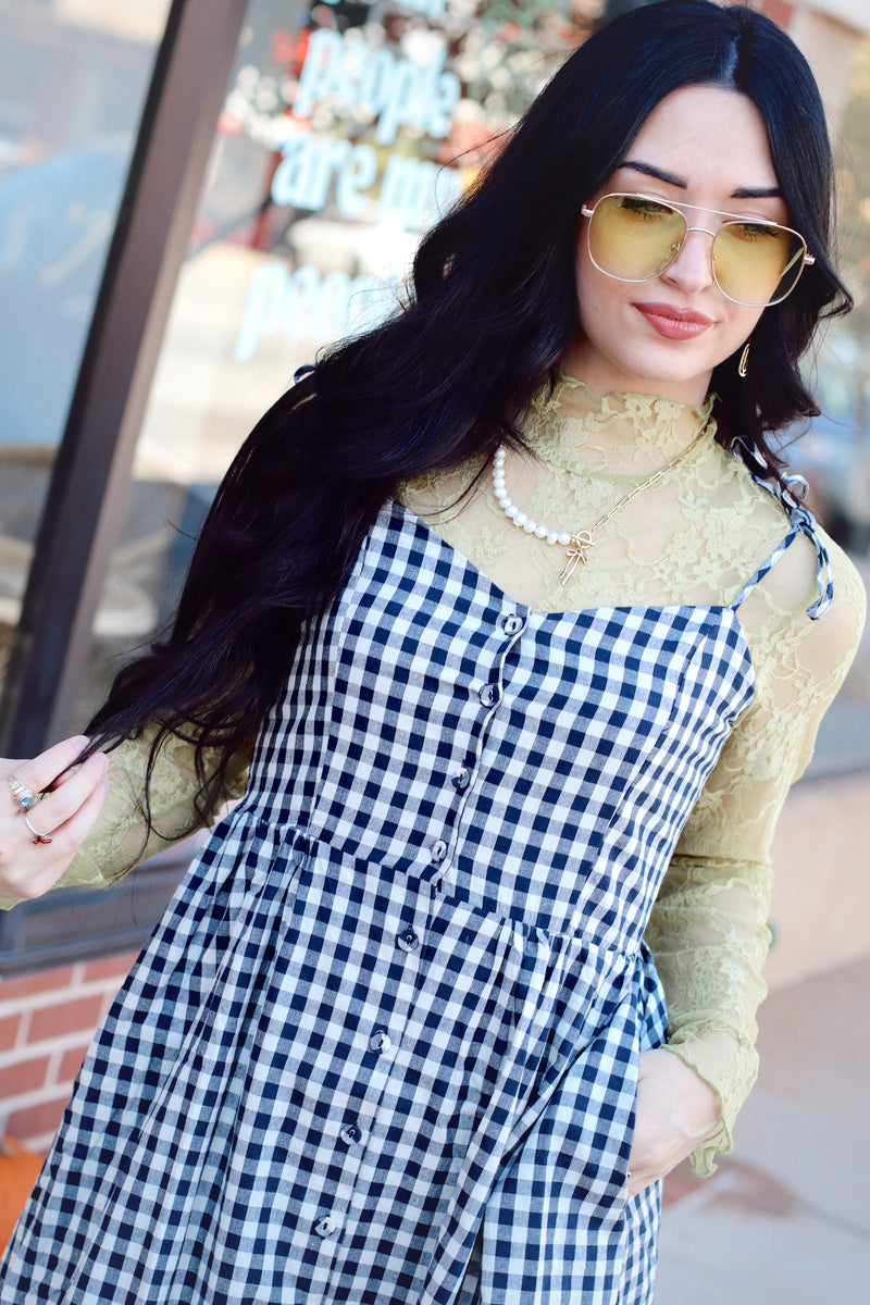 Greta Navy Gingham Dress