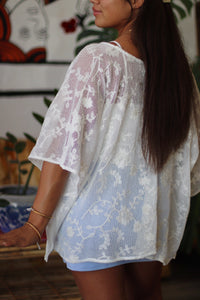 Oversized Floral Lace Cover-Up in White