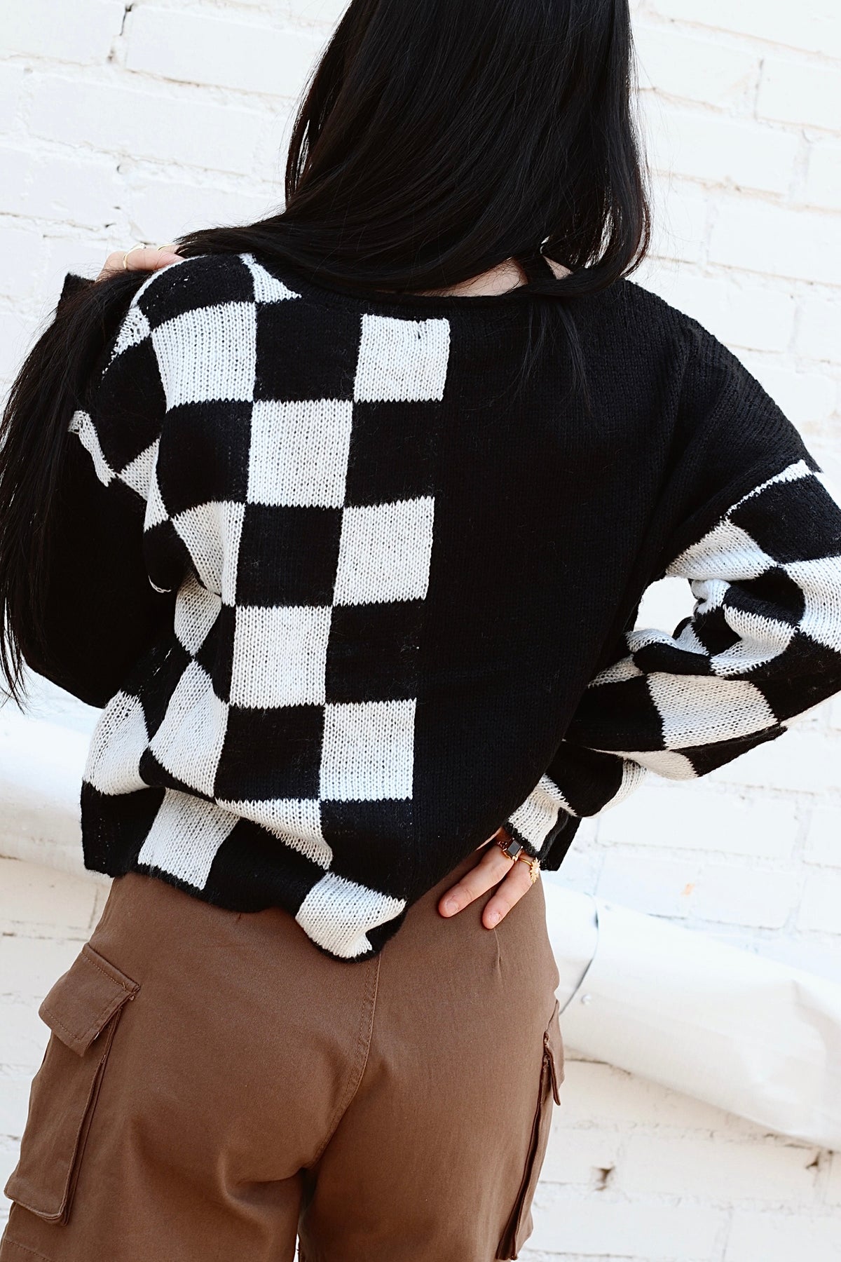 Charlee Checkered Sweater + Black