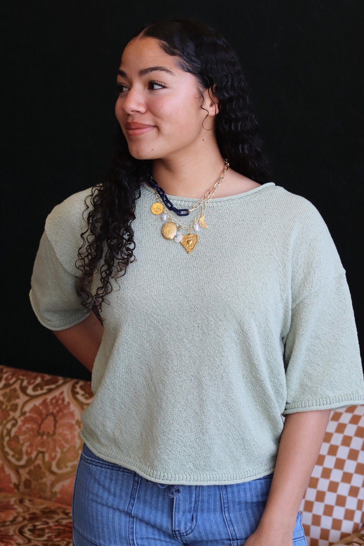 Raw Edge Boxy Knit Sweater + Sage