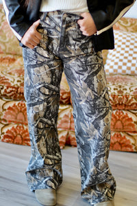 High-Rise Dark Camo Wide Leg Jeans