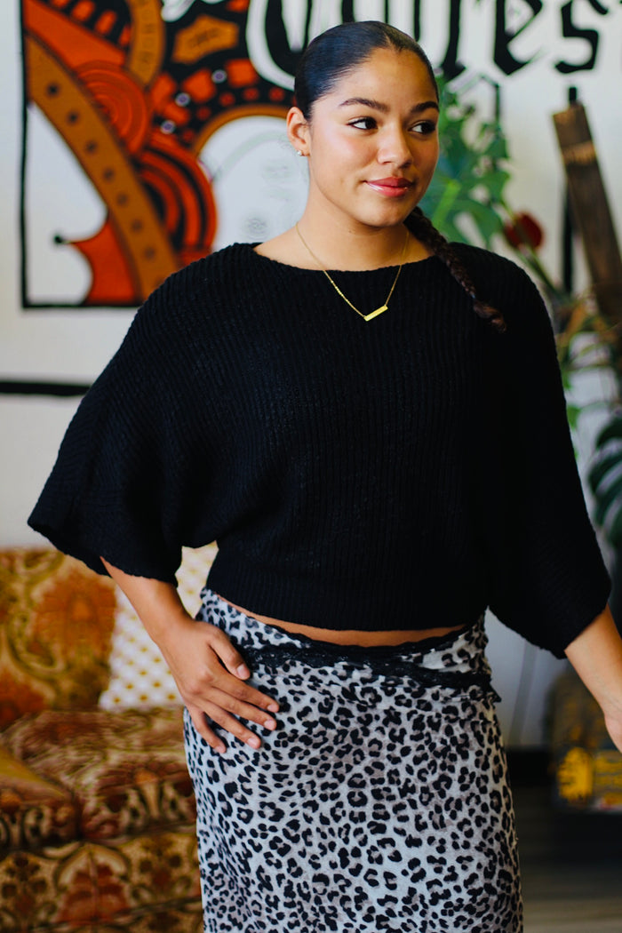 Boat Neck Knit Sweater in Black