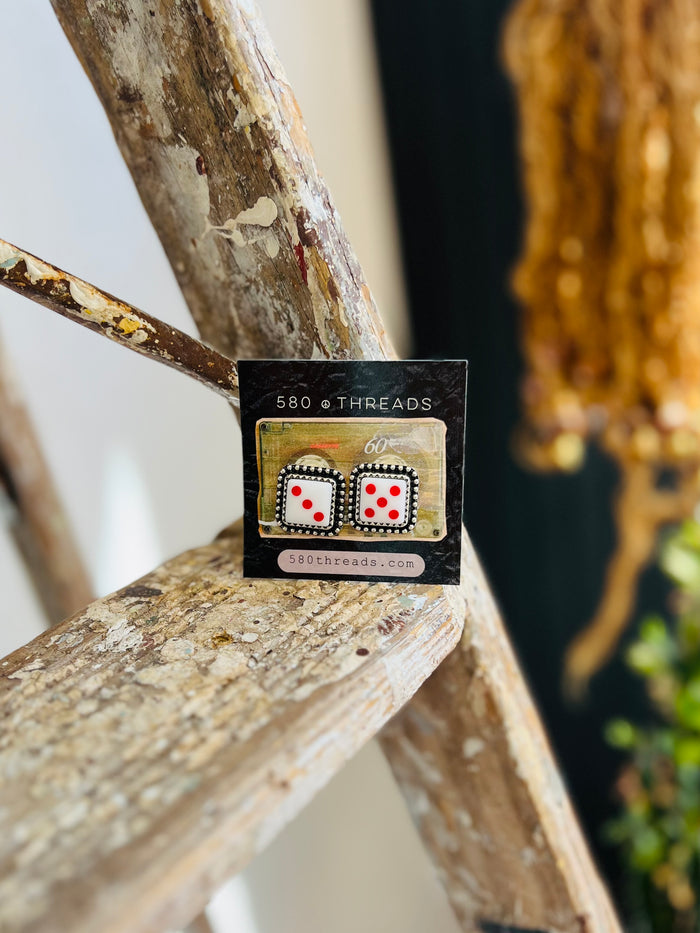 White & Red Dice Post Earrings