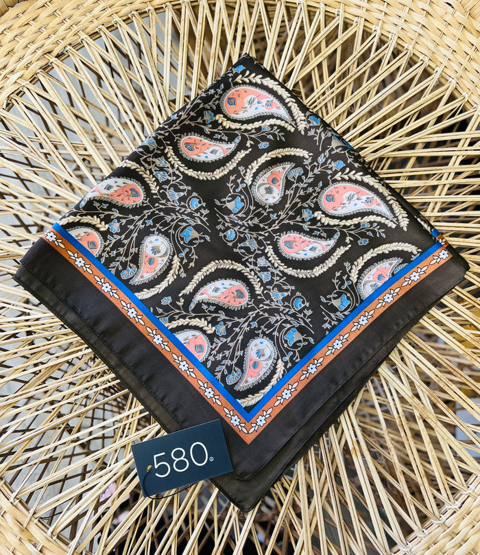 Brown Paisley Satin Square Scarf