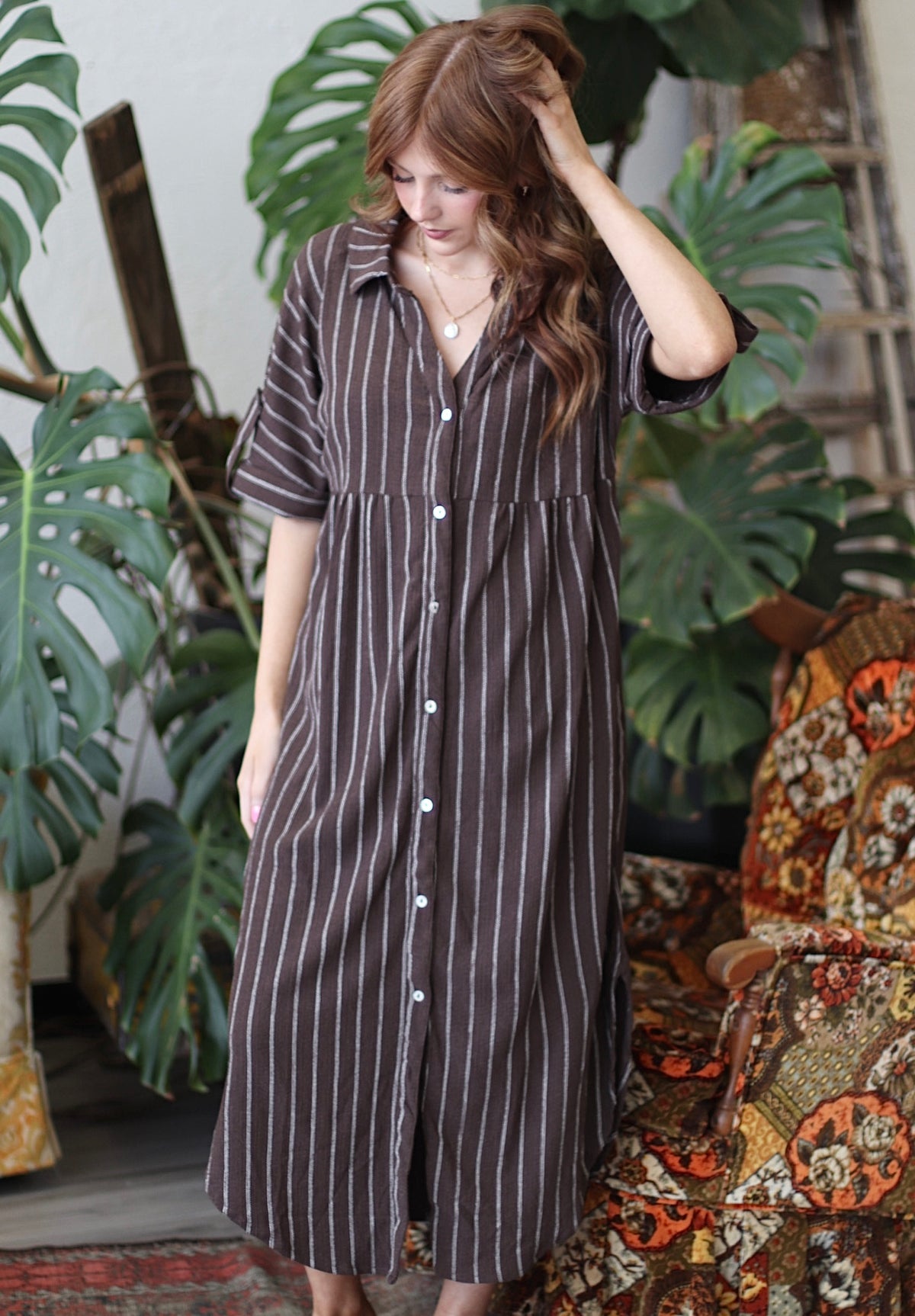 Wander Striped Dress in Brown