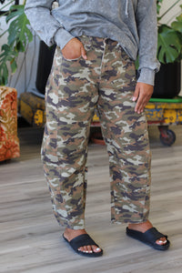 Eliza Camo Barrel Jeans