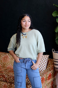 Raw Edge Boxy Knit Sweater + Sage