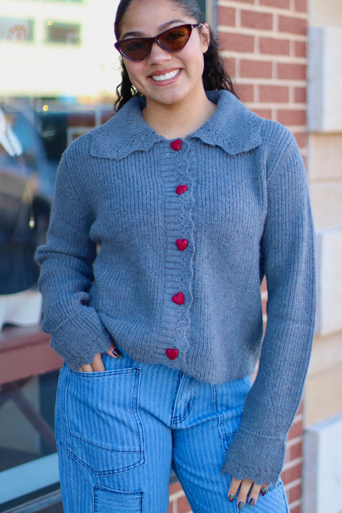 Heart Button Down Knit Sweater Cardigan