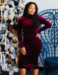 Glitter Velvet Midi Dress + Burgundy