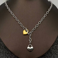 Two Tone Heart Y Necklace