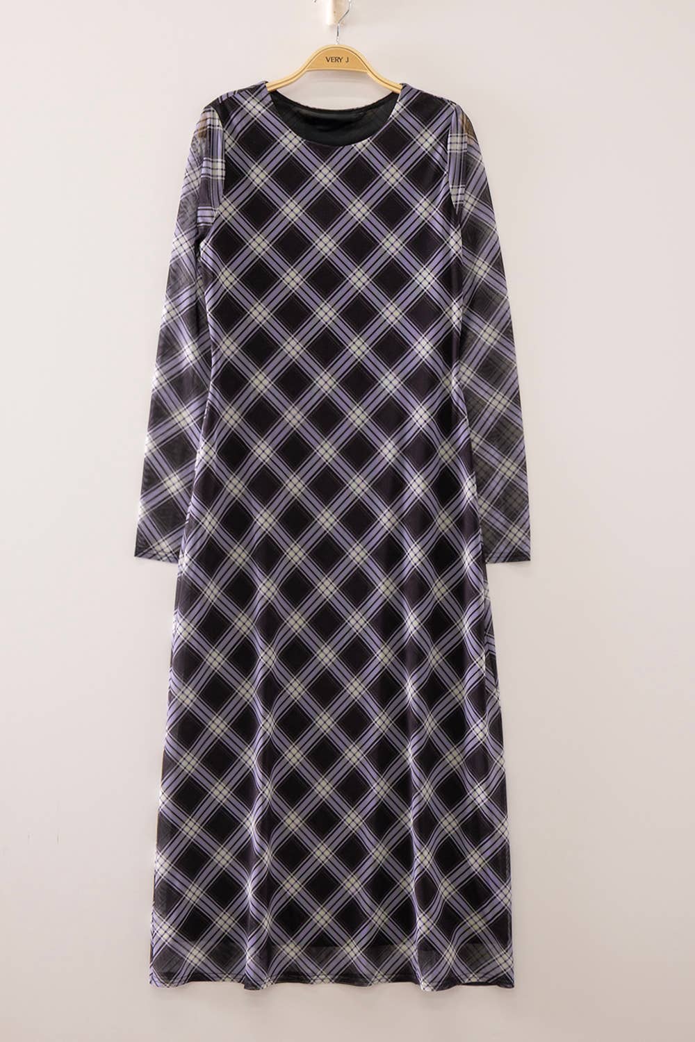 Trinity Navy Plaid Long Sleeve Maxi Dress