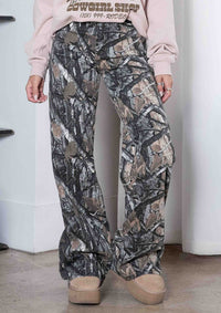 High-Rise Dark Camo Wide Leg Jeans