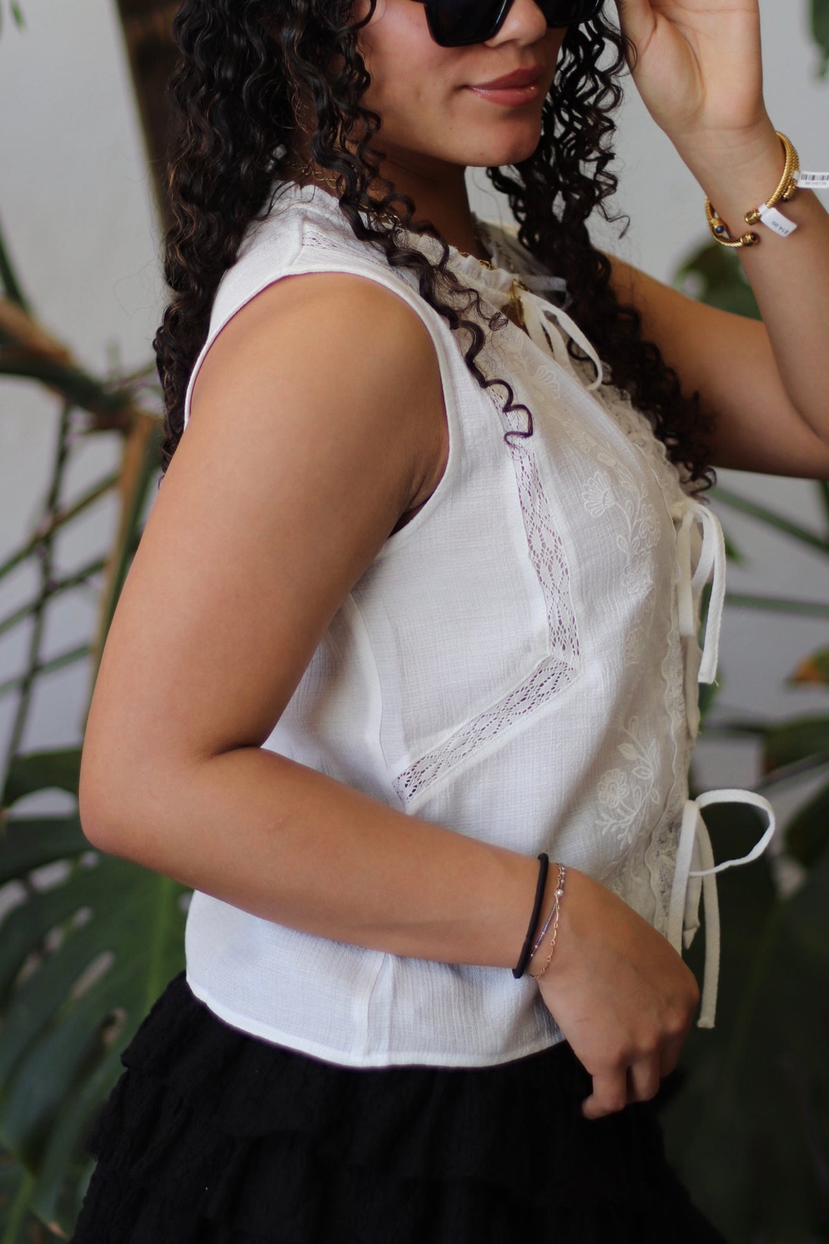 Hannah Lace Tie Top + White