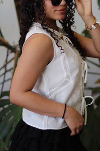 Hannah Lace Tie Top + White