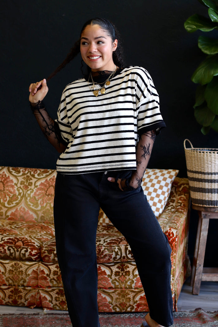 Black Stripe Casual Comfy Knit Top