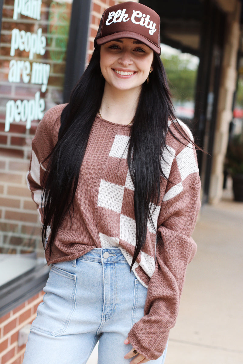 Charlee Checkered Sweater + Mocha