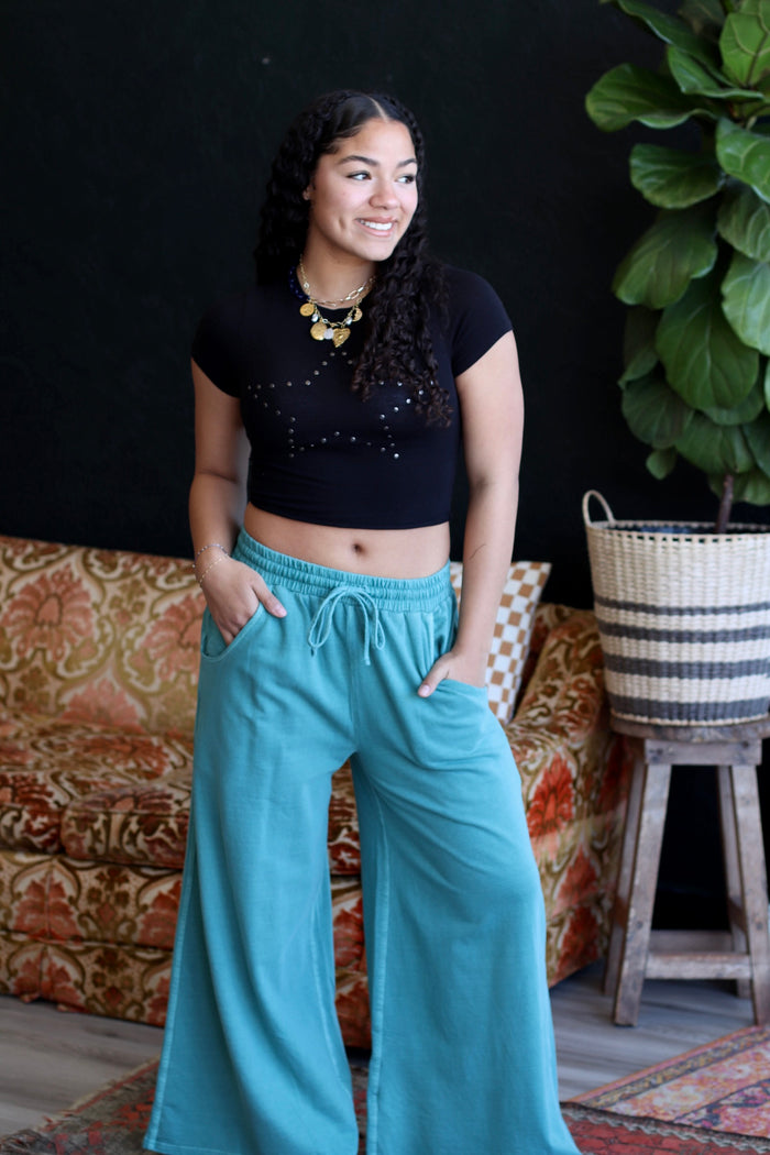 Mineral Wash Wide Leg Pants + Teal