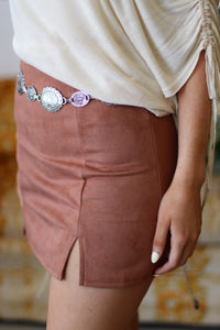Double Slit Suede Mini Skirt Camel