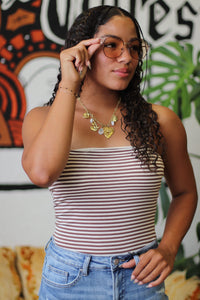 Meredith Brown Striped Spaghetti Strap Top