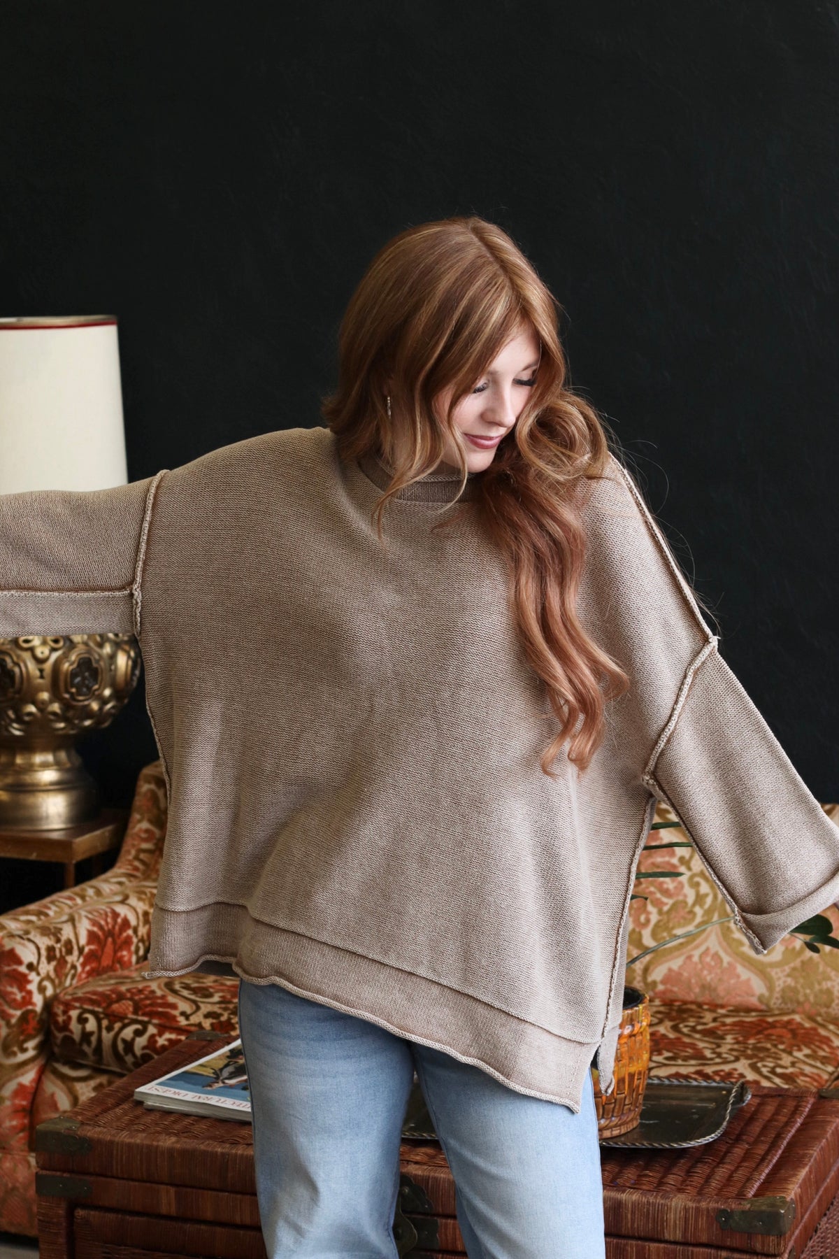 Oversized Ashen Mocha Inverted Seam Sweater