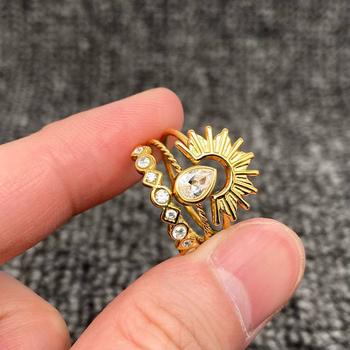 3 Pcs 18K Gold-plated Ring Set 6.5