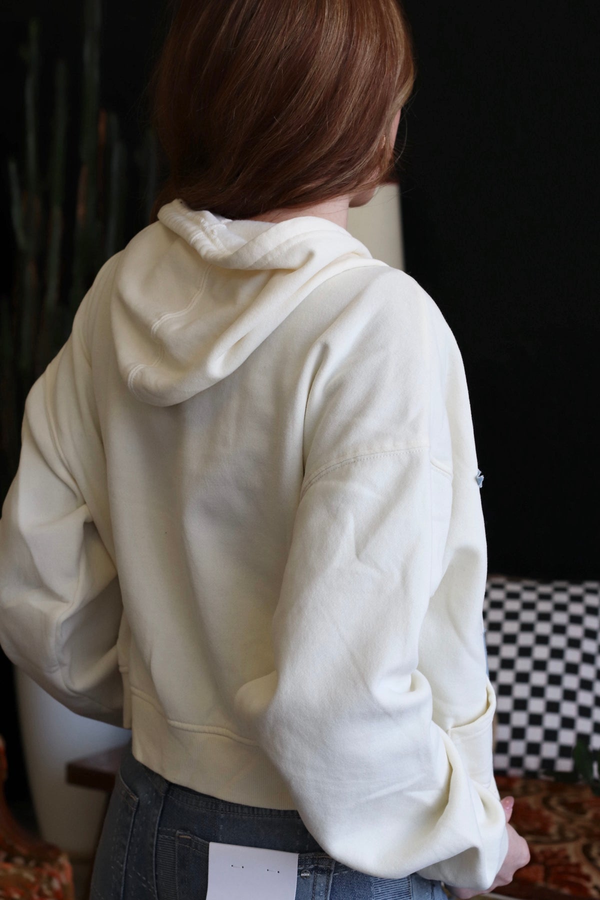 Cream Star Patch Zip-Up Hoodie
