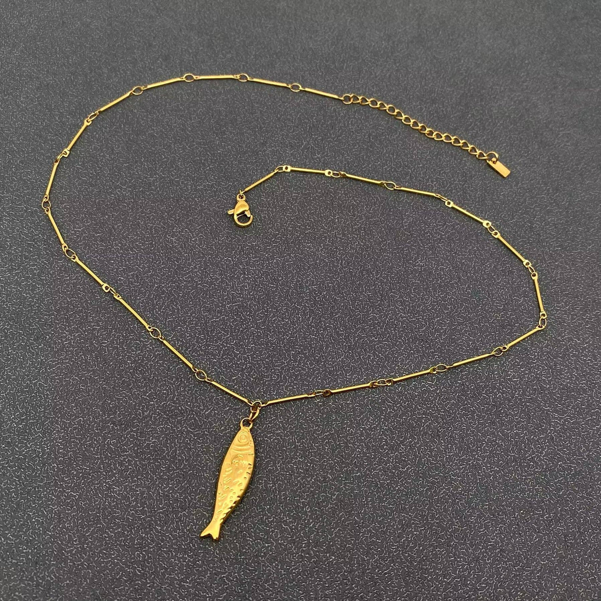18K Gold Plated Stainless Steel Fish Charm Necklace