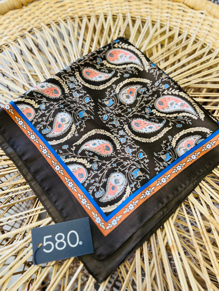 Brown Paisley Satin Square Scarf