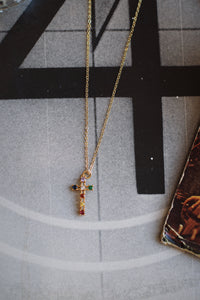 CZ Colorful Stone GP Cross  Necklace