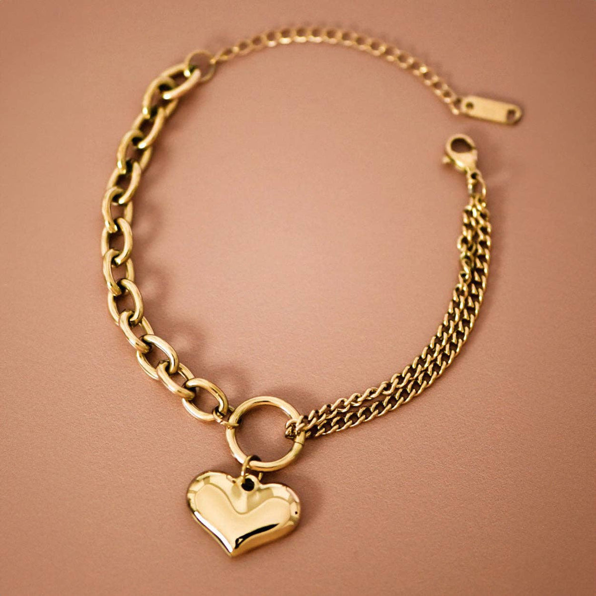 18K Gold Plated Waterproof Heart Chain Bracelet
