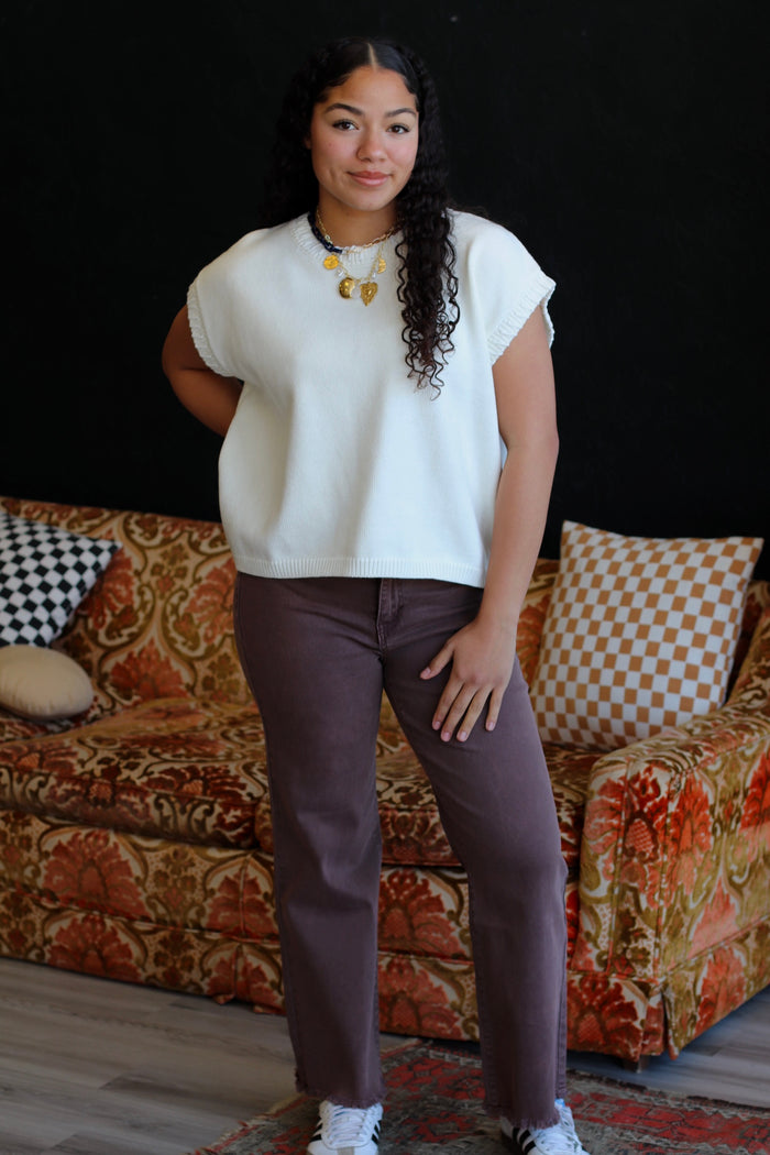 Acid Wash Frayed Hem Jeans in Brown