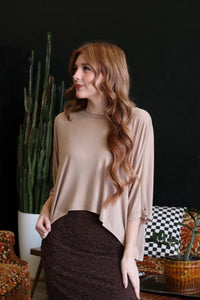 Taupe High-Low Batwing Sleeve Top
