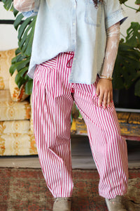 Junie Red Striped Barrel Denim Pants