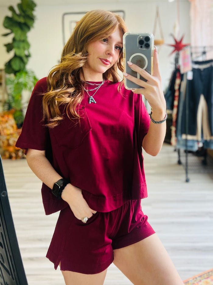 580 Friday - Lexi Boxy Short Set in Cabernet