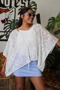 Oversized Floral Lace Cover-Up in White