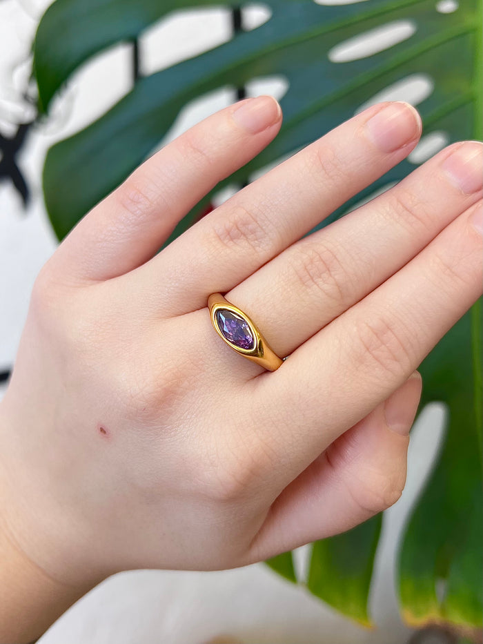Horse Eye Zircon 18K GP Ring + Purple