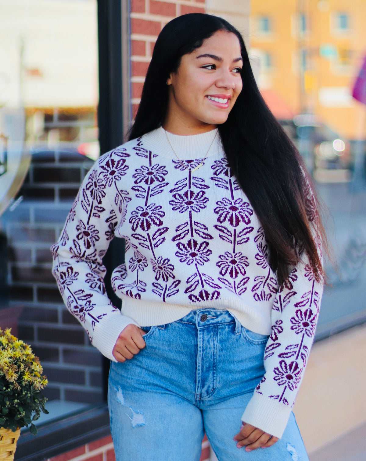 Berry Floral Sweater